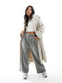 Фото #9 товара Miss Selfridge Petite slouchy wide leg pinstripe trousers with extended tab detail in light grey