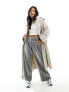 Miss Selfridge Petite slouchy wide leg pinstripe trousers with extended tab detail in light grey