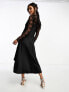 Y.A.S hybrid high neck lace top and satin slip dress in black