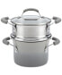 Фото #2 товара Cucina Hard Enamel Nonstick Sauce Pot and Steamer Insert Set, 3-Quart, Agave Blue