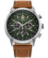 ფოტო #1 პროდუქტის Eco-Drive Men's Chronograph Avion Brown Leather Strap Watch 44mm