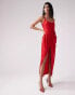 ASOS DESIGN satin cami midi dress with drape skirt in red