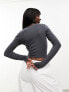 Фото #5 товара ASOS DESIGN asymmetric scooped neck long sleeved crop top in charcoal