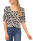 Фото #1 товара Women's Ditsy Floral Square Neck Puff Sleeve Knit Top