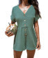 Фото #1 товара Women's Green Crinkle Front Button Wide Leg Romper