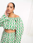 Native Youth Plus cotton geo print bell sleeve bralet top co-ord in green