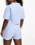 Luna cotton super cropped shirt and boxer short pyjama set in cheescloth check