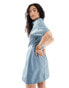 ASOS DESIGN mini twill shirt dress with seaming detail in denim blue Синий, 34 - фото #4