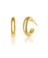 ფოტო #2 პროდუქტის Sterling Silver 14K Gold Plated Clear Cubic Zirconia Small Open Hoop Post Earrings