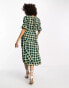 Glamorous tiered puff sleeve tie back midi dress in green check