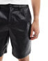 ASOS DESIGN double pleat leather look short in black