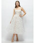 Women's 3D Floral Embroidered Little White Midi Dress with Nude Corset Underlay