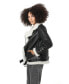 Women's Shearling Belted Biker Jacket, Silky Black with White Wool