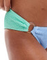 In The Style exclusive crinkle ring detail high leg bikini bottoms co-ord in turquoise and blue