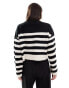 Фото #3 товара ASOS DESIGN crew neck boxy jumper with wide cuff in mono stripe