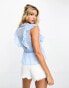 Фото #4 товара Miss Selfridge festival chiffon lace insert pintuck cami top in blue