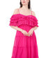 Фото #4 товара Women's Tiered Cold-Shoulder Ruffle Midi Dress