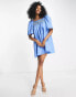 Фото #1 товара Mango linen blend dress with ruffled front in blue