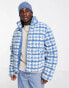 ASOS DESIGN borg puffer jacket in blue dogtooth print