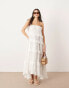 Фото #1 товара ASOS EDITION strappy broderie trapeze tiered maxi dress in white