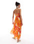 Mango pleated floral print dress in pink and orange