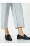 Фото #26 товара Taşlı Kot Pantolon Geniş Kısa Paça Standart Bel Cepli Pamuklu - Bianca Crop Jean
