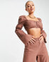 Фото #1 товара ASOS DESIGN long sleeve beach crop top co ord in brown seersucker