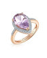 3.75CTW Zircon Pave Halo Pear Shape Teardrop Gemstone Engagement Ring Pink Amethyst Statement Ring Rose Gold Overlay .925 Sterling Silver