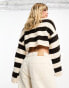 Miss Selfridge wide stripe crop knit jumper in chocolate stripe