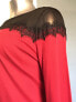 Фото #2 товара Vince Camuto Sheer Yoke Long Sleeve Sweater Lace Trim Red Black Size M