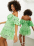 Фото #1 товара ASOS EDITION blouson off shoulder tiered broderie mini dress in bright green