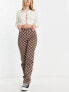 Only high waisted straight leg trousers in brown checkerboard