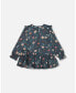 ფოტო #1 პროდუქტის Toddler Girls Printed Muslin Long Top Teal With Flowers - Toddler|Child