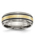 ფოტო #1 პროდუქტის Titanium Antiqued and Brushed 14k Gold Inlay Grooved Band Ring
