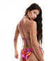 Фото #8 товара South Beach marble print tie side bikini bottom in bright pink abstract print