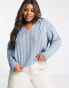 Wednesday's Girl Curve boxy hoodie in blue cable knit with tie neck