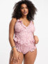 ASOS LUXE Curve 3D floral ruffle swimsuit with ruffle detail in pink