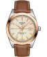 ფოტო #1 პროდუქტის Men's Swiss Automatic Gentleman Brown Leather Strap Watch 40mm