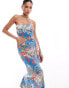 Фото #1 товара ASOS DESIGN asymmtetric cut out maxi dress with hardware detail in postcard print