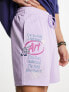 Coney Island Picnic co-ord mesh shorts in purple with art school placement prints