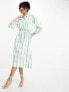 Фото #7 товара YAS broderie stripe shirt midi dress in white - WHITE