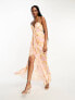 ASOS DESIGN Tall cami mesh maxi dress with sash in orange smudge print