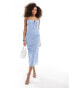 ASOS DESIGN tie front cami midi dress with ruched skirt in dusky blue