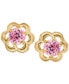 Children's Pink Cubic Zirconia Flower Screwback Stud Earrings in 14k Gold