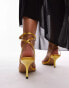 Фото #3 товара Topshop Wide Fit Fina barely there mid heeled sandals in gold