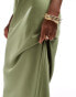 Vila satin maxi skirt in oil green