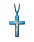 ფოტო #1 პროდუქტის Polished Blue IP-plated Crucifix Pendant Curb Chain Necklace