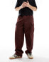 Vans range baggy tapered trousers with elastic waist in dark brown