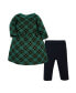 ფოტო #1 პროდუქტის Baby Girls Quilted Cotton Dress and Leggings, Forest Green Plaid
