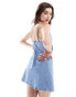 Bershka tie front denim mini dress in blue wash